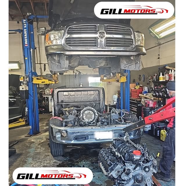 Truck repair in a workshop, from the Gill Motors Instagram account